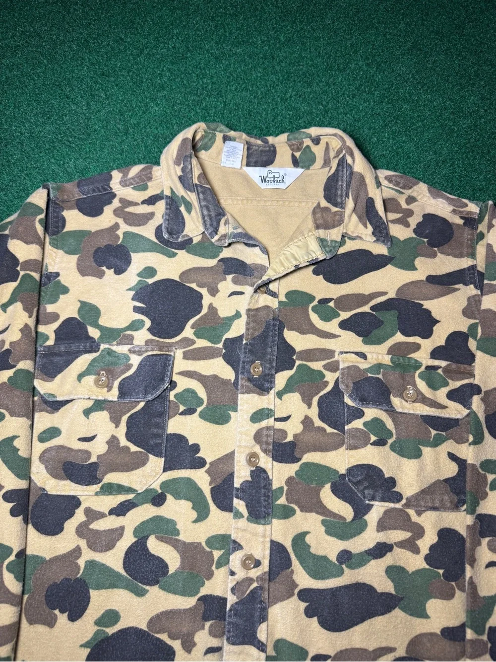 Woolrich Duck Camo Chamois Button Up Flannel Vintage 80s 90s XXL Shirt